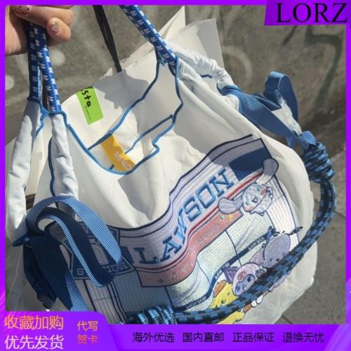 日本LORZballchain新品kitty單肩包貓咪刺繡尼龍大容量手提環保袋