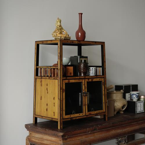 湘妃竹嵌金絲楠木茶水柜中式手工茶箱茶杯茶器收納箱茶棚置物架|茶具