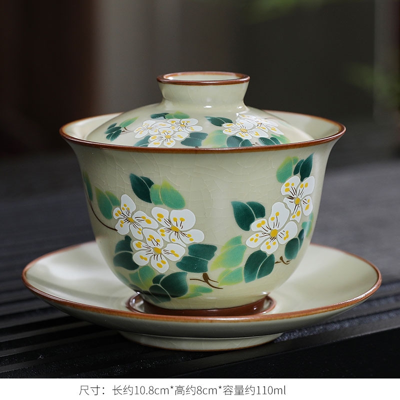 岑汝懸停三才單蓋碗茶杯高檔茶具陶瓷家用可懸停可養開片110容量|茶具