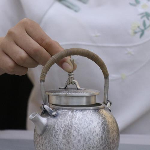 一張打日本燒水銀壺999純銀功夫銀茶具純手工戶外煮茶泡茶壺批發|咖啡