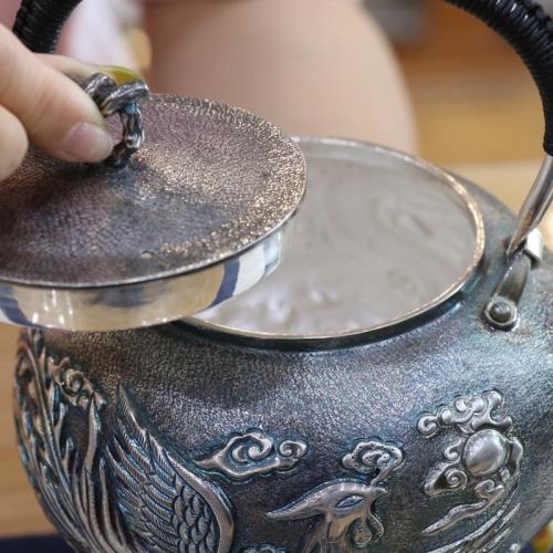 龍鳳呈祥純手工銀壺茶具一張打純銀999燒水壺家用茶道煮泡茶銀壺|咖啡