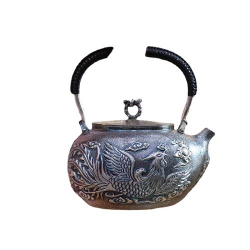 龍鳳呈祥純手工銀壺茶具一張打純銀999燒水壺家用茶道煮泡茶銀壺|咖啡