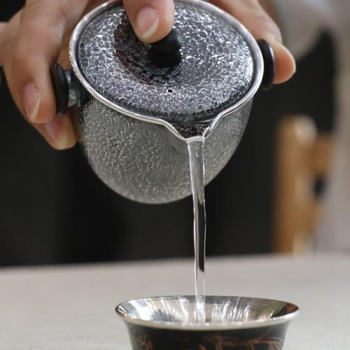 純銀旅行分茶器9999便攜泡茶銀壺公道杯家用隔熱手抓足銀小茶壺|茶具