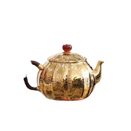鍍24K真金泡茶小銀壺999純手工銀茶具茶壺雪花銀日本純銀功夫套裝|茶具