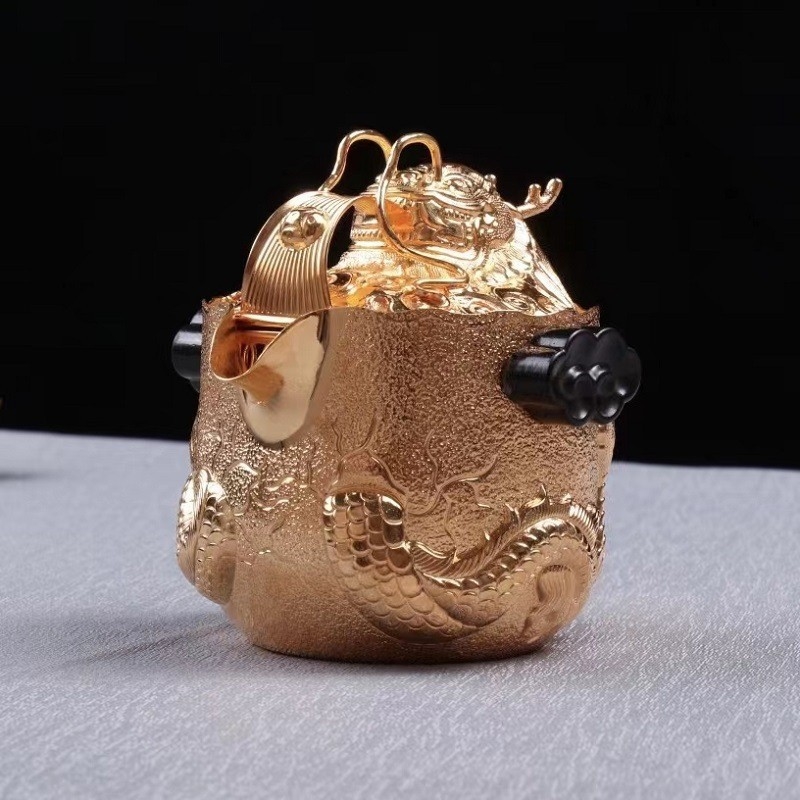 浮雕龍純銀999家用分茶器套裝手工銀壺公道杯高檔旅行手抓壺茶具|咖啡