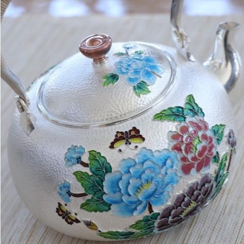 琺瑯彩銀器S999純銀燒水壺正品景泰藍工藝煮茶純手工銀壺茶具批發|咖啡