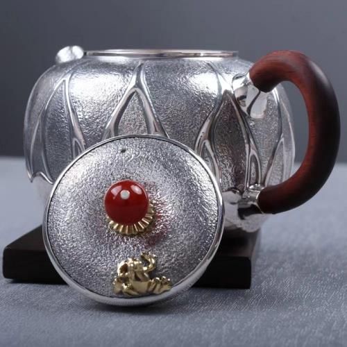 銀茶壺999純銀泡茶壺純手工荷趣泡茶銀茶具功夫茶道家用送禮銀壺|茶具