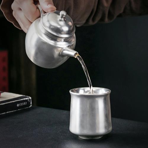 陶瓷鎏銀杯子999純銀個人專用主人銀茶杯品茗茶盞瓷鎏銀茶具單杯|茶具