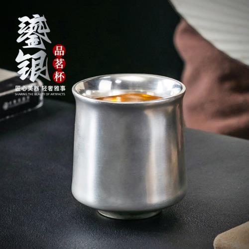 陶瓷鎏銀杯子999純銀個人專用主人銀茶杯品茗茶盞瓷鎏銀茶具單杯|茶具