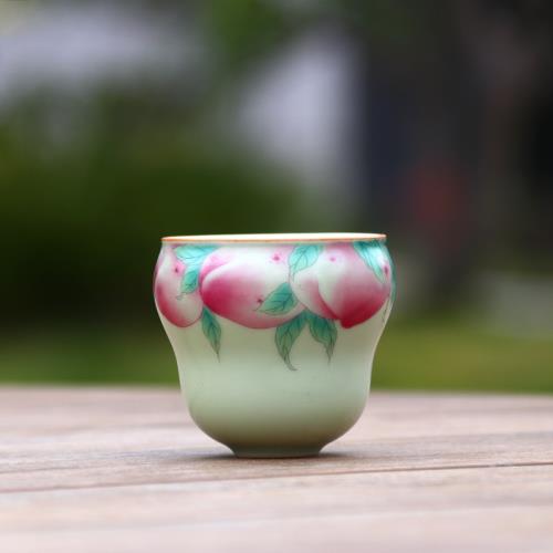 秘黃汝窯粉桃禪定杯主人杯中式陶瓷茶具茶盞汝瓷茶杯復古單品茗杯|茶具