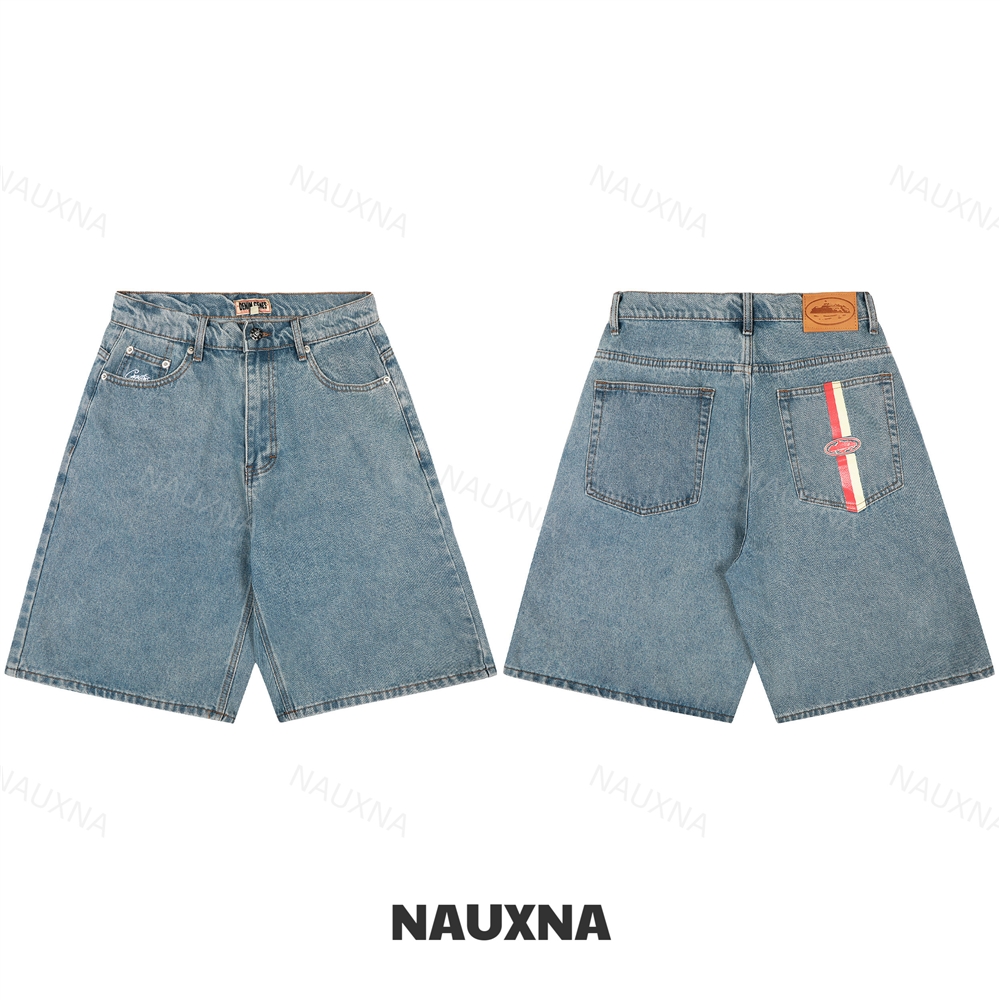 Corteiz Dual Stripe Denim Shorts 惡魔島雙條紋直筒牛仔短褲|棉製