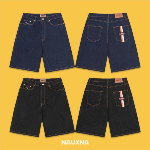 Corteiz Dual Stripe Denim Shorts 惡魔島雙條紋直筒牛仔短褲|棉製
