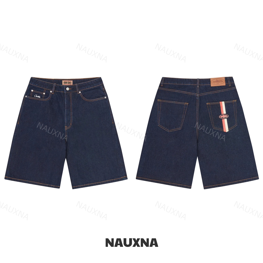 Corteiz Dual Stripe Denim Shorts 惡魔島雙條紋直筒牛仔短褲|棉製