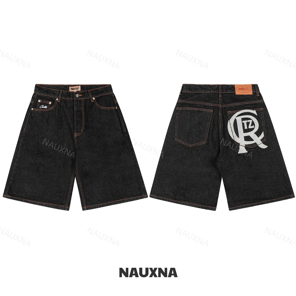 Corteiz Dual Stripe Denim Shorts 惡魔島雙條紋直筒牛仔短褲|棉製