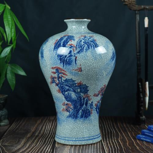 景德鎮中式山水陶瓷花瓶青花釉里紅家居瓷器擺件仿古裝飾工藝品|裝飾壺