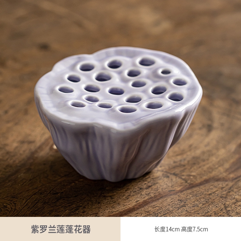 劍山蓮蓬插花器陶瓷花瓶小花盆青瓷中式茶席茶臺花器擺件禪意器皿|裝飾 劍山蓮蓬插花器陶瓷花瓶小花盆青瓷中式茶席茶臺花器擺件禪意器皿|裝飾
