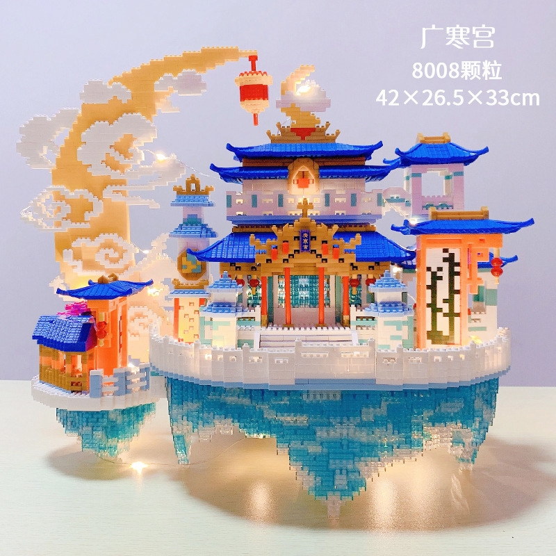 偉力YZ080廣寒宮積木玩具月宮小顆粒拼裝建筑中國風拼插創意玩具|益智