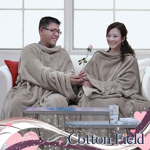棉花田【樂邁】超細纖維創意雙人袖毯-褐色(280x180cm)