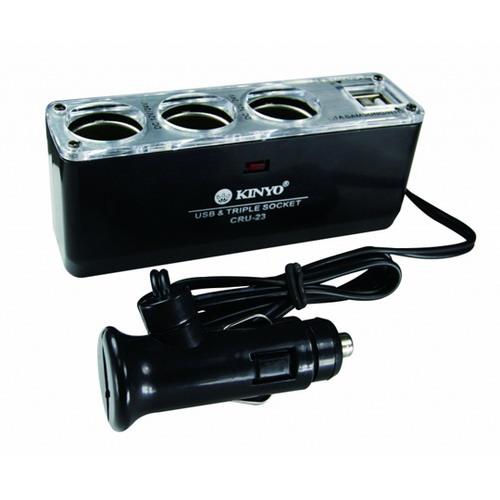 【KINYO】車用3孔＋2孔USB電流3.1A輸出孔點煙器擴充座