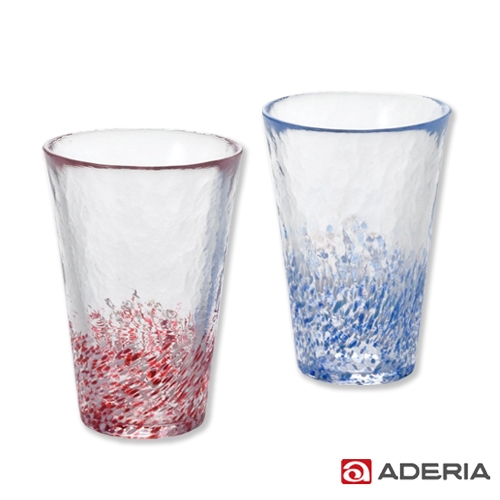 【ADERIA】日本進口津輕系列長型紅藍玻璃對杯組