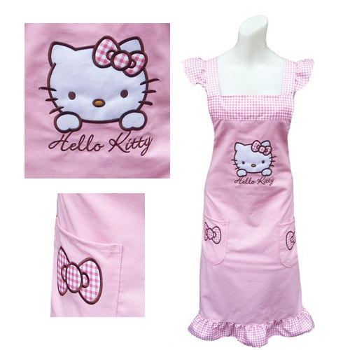 Hello Kitty粉紅色花邊荷葉袖圍裙KT-0907B