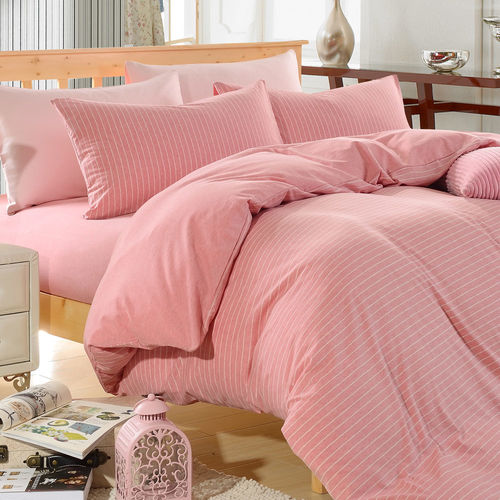 《HOYACASA 春漾粉彩》加大四件式純棉針織被套床包組