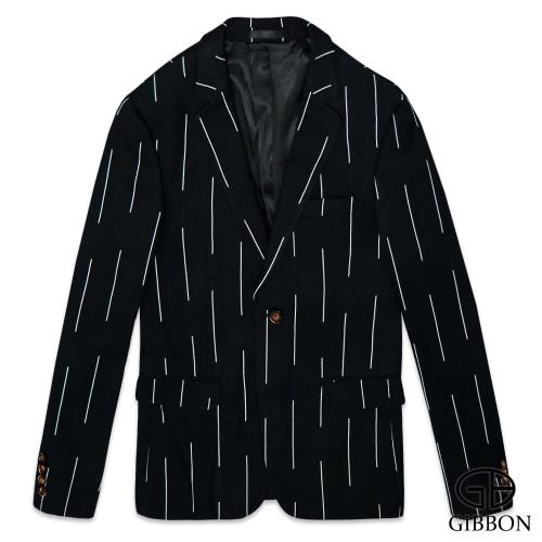GIBBON 韓版型男修身西裝外套‧條紋黑