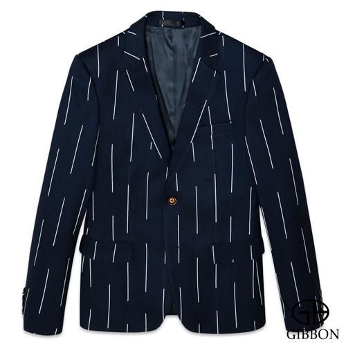 GIBBON 韓版型男修身西裝外套‧條紋藍
