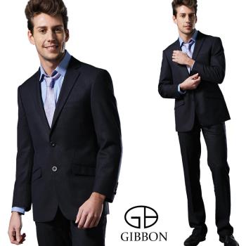 GIBBON 輕光澤星紋毛料成套西裝/平口褲‧深藍