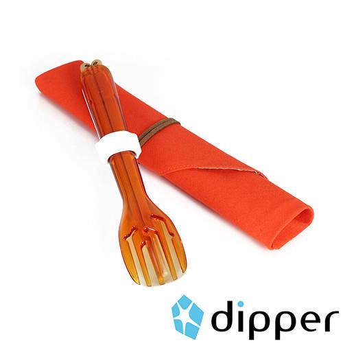 dipper 3合1檜木環保餐具組(甜戀橘叉/陶瓷湯匙)