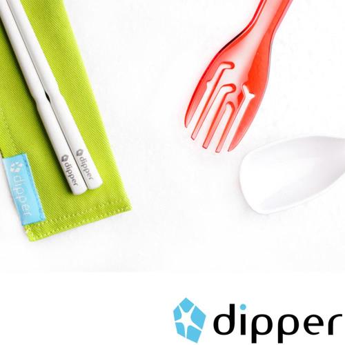 dipper 3合1檜木環保餐具筷叉匙組-莓果紅叉
