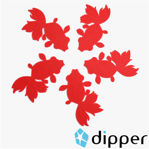 dipper 原創彩色金魚杯墊/桌墊/隔熱墊-紅色五入-行動