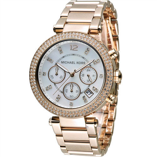 Michael Kors 美式璀璨晶鑽計時腕錶 MK5491 珍珠母貝