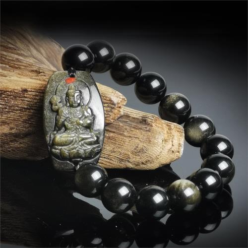 【財神小舖】生肖馬(大勢至菩薩)本命佛-金曜石手鍊12mm(13顆)