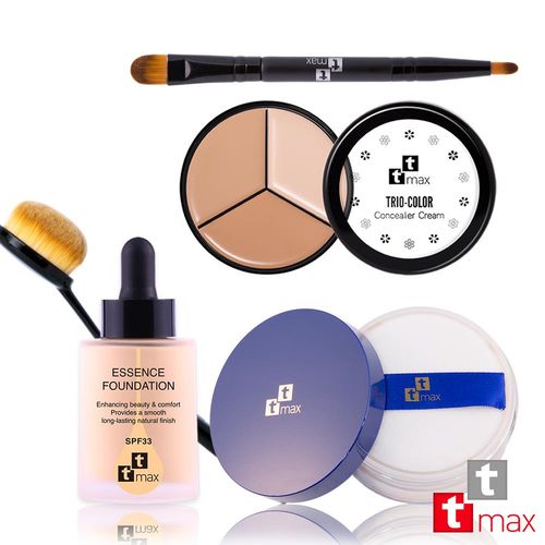 ttmax【女神陶瓷肌系列】三色遮瑕+遮瑕刷+精華粉底液+無痕刷+蜜粉 (5件組)