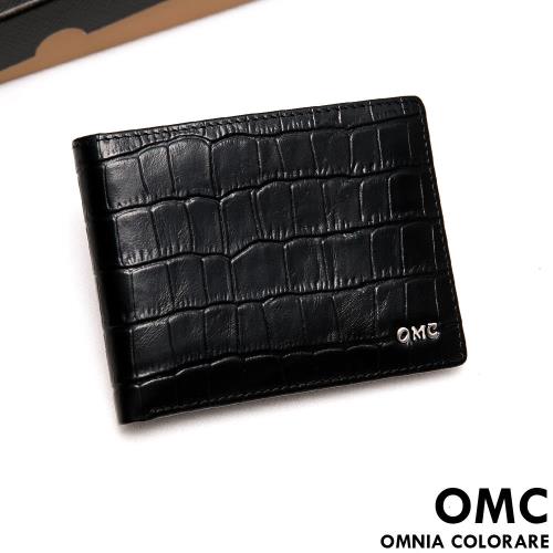 OMC - 韓系品味真皮鱷魚紋7卡3照上下翻短夾