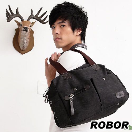韓系型男 ROBOR法式時尚側背/手提/斜背三用包(黑灰)