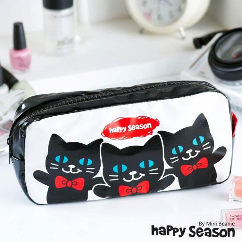 任-【Happy Season】化妝包/收納包/筆袋-Cat貓(黑)