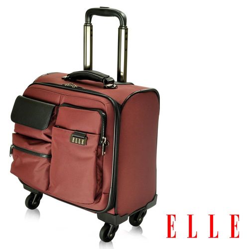 ELLE HOMME 火紅優雅搭配皮革13吋筆電 拉桿登機箱 -酒紅色