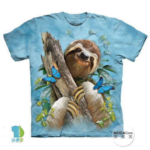 【摩達客】(預購)美國進口The Mountain 樹懶與蝴蝶 純棉環保短袖T恤