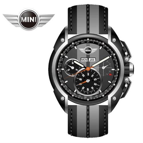 MINI手錶/腕錶 雙灰錶面三眼外圈數字石英計時灰系列雙色皮帶手錶 45mm MINI-05