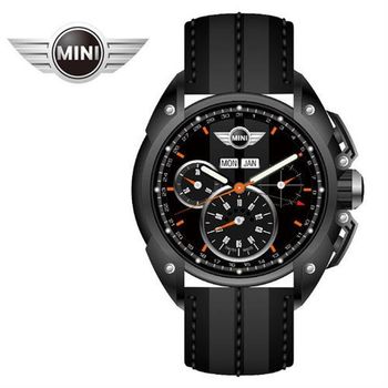 MINI手錶/腕錶 午夜黑面暗灰中條三眼外圈數字日期石英計時黑深灰雙色皮帶手錶 45mm MINI-06