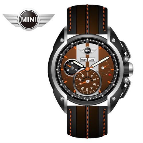MINI手錶/腕錶 雙巧克力色三眼外圈數字石英計時黑棕雙色皮帶手錶 45mm MINI-04