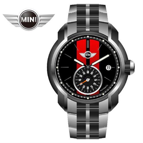 MINI手錶/腕錶 大方黑紅鍊帶手錶 45mm MINI-102E