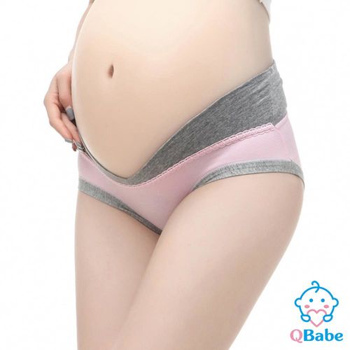 Qbabe 純棉V型低腰托腹無痕三角孕婦內褲(淺粉色)