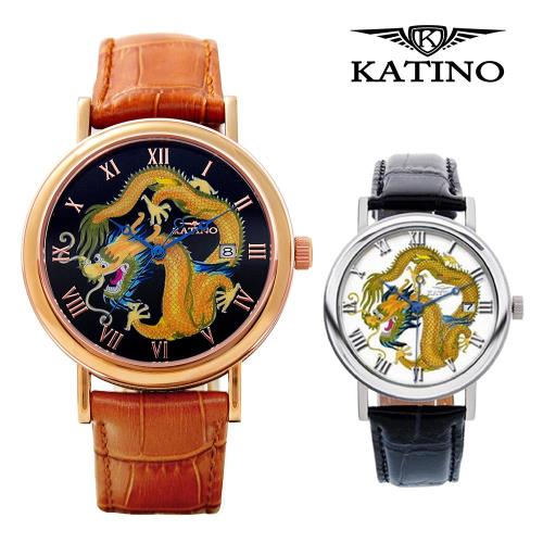 KATINO 卡帝諾 彩繪龍面皮帶錶 K014DB(白鋼) / K014DFR(玫瑰金)
