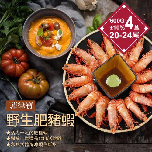 築地一番鮮 野生鮮Q肥豬蝦4盒(20-24隻/600g/盒)