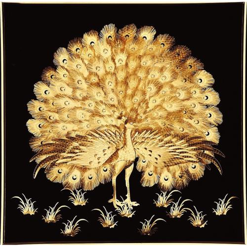 金箔装飾の孔雀絵画 金孔雀］Peacock 凛とした孔雀の迫力に魅せられて描き始めた孔雀