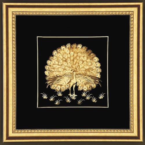 金箔装飾の孔雀絵画 金箔装飾の孔雀絵画