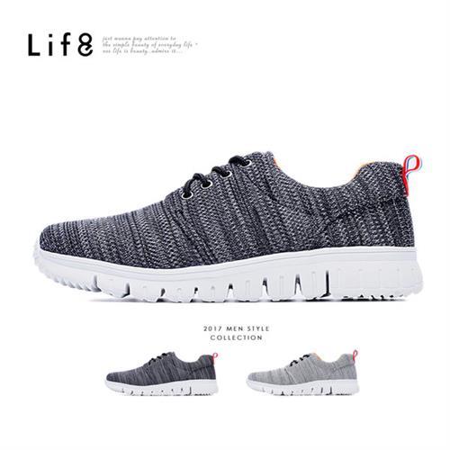 Life8- MIT。混色針織布。除臭鞋墊。越野運動鞋-黑色-09442